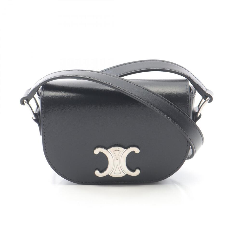 Celine Triomphe Shoulder Bag Leather Black